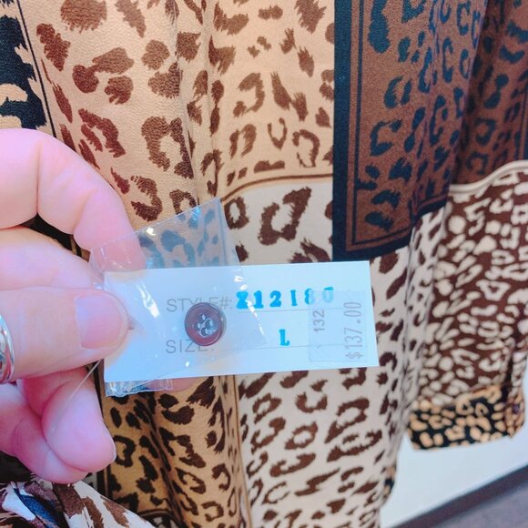 NWT A.Z.I Animal Print Button-up Blouse Faux Leather Shoulder Details Size L - Picture 5 of 8
